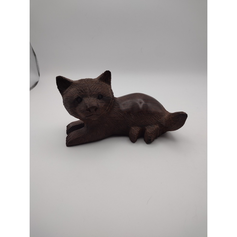 Vintage Ironwood Baby Wolf Coyote Wood Carving - Folk Art Wood Carving